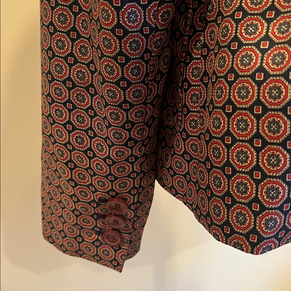 The Limited Geometric Print Blazer Navy Burgundy Red Size Large Classic Preppy - Picture 7 of 13